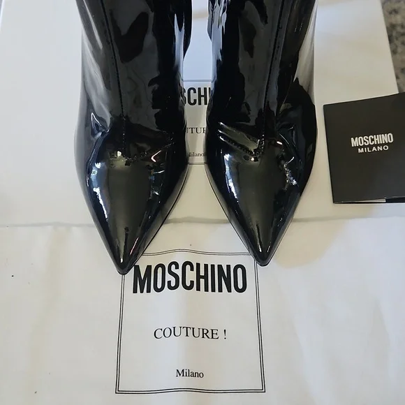 Moschino Patent Leather Pointed Toe Stiletto Boot – Black, 36.5 - Picture 5 of 9